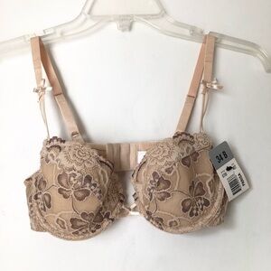 Parisa by Amir Vintage Y2K Nude Beige Floral Lace Bra 34B NWT